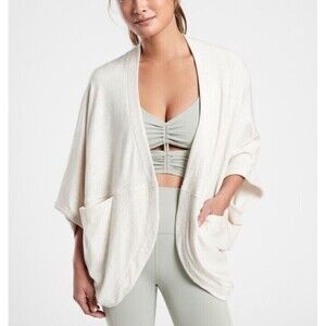 Athleta Women's Cocoon Wrap Heather Oatmeal Color Soft Open Cardigan